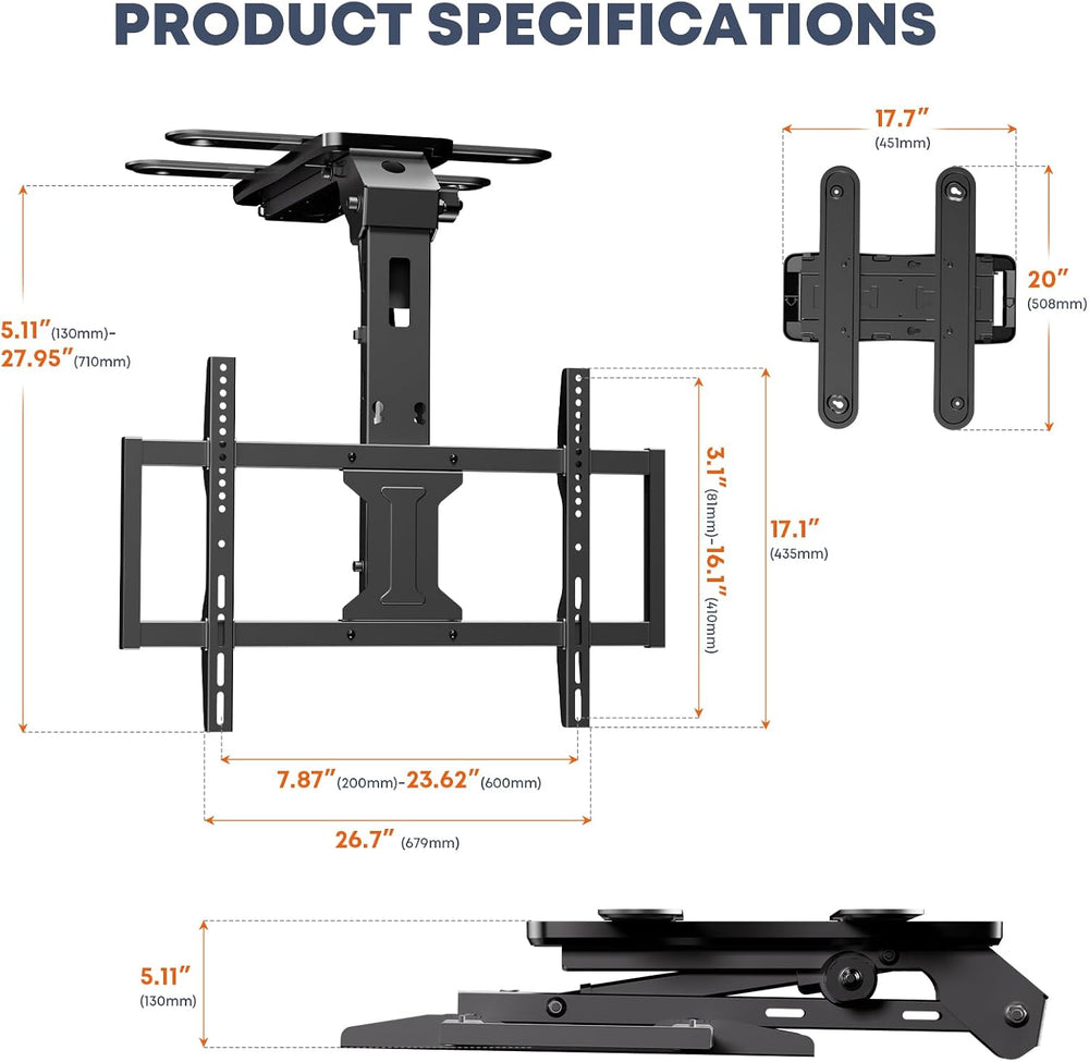 Motorized Ceiling TV Mount Flip Down with Remote for 37-75‘’ TVs, Black | Spa...