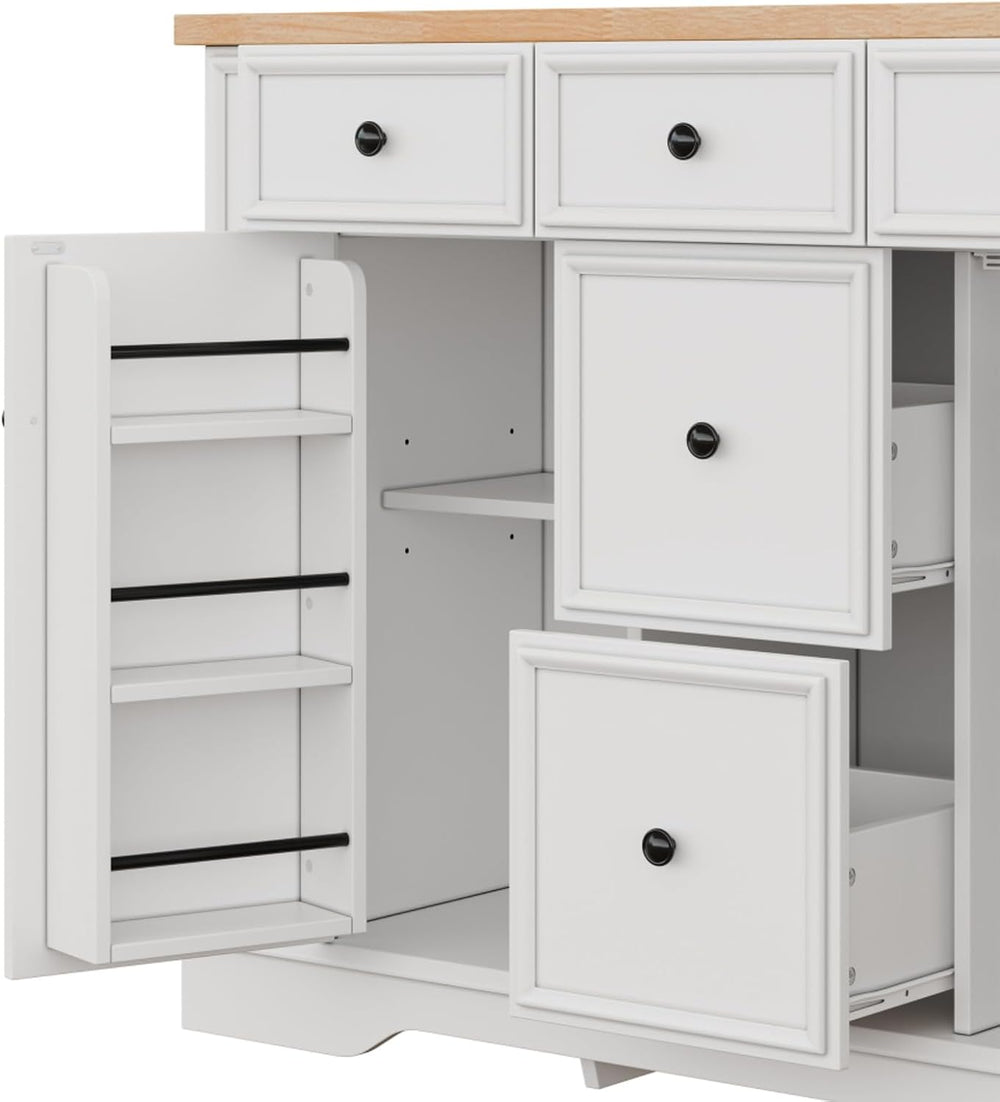 Hassyee Fixed Kitchen Island with Storage Space, Kitchen Console Table with 5...