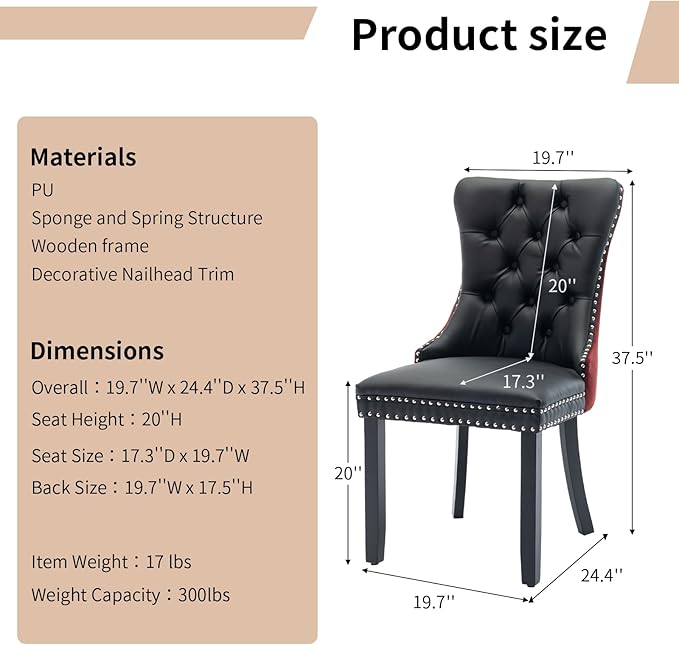 Modern Dining Chairs Set of 6, Tufted Upholstered Dining Chair with Solid Woo...