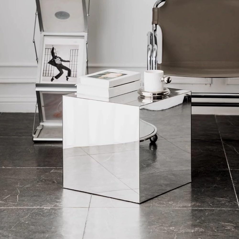 Modern End Table, Mirrored Acrylic Side Table, Cube Coffee Table, Product Pho...