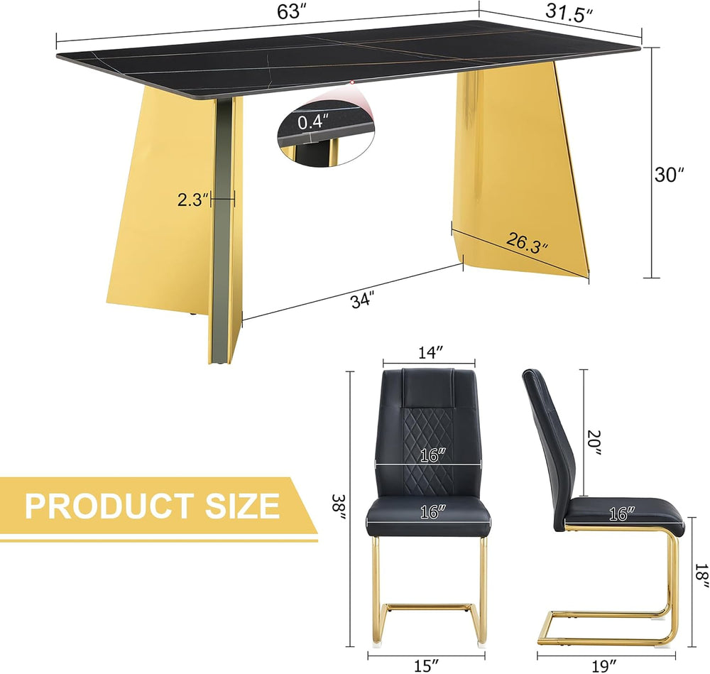 TesNus 7 Pieces Dining Table Set,63" Marble Kitchen Room Table with 6 Bl...
