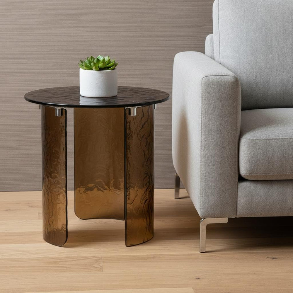 HomeRoots 20" Bronze Glass Round End Table