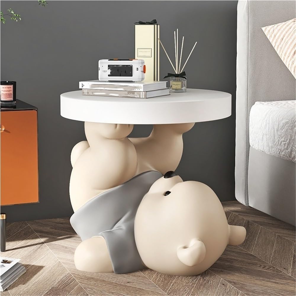 Bear Statue Side Table, Modern Sofa Table, Resin Sculpture Bedside Table, Hom...