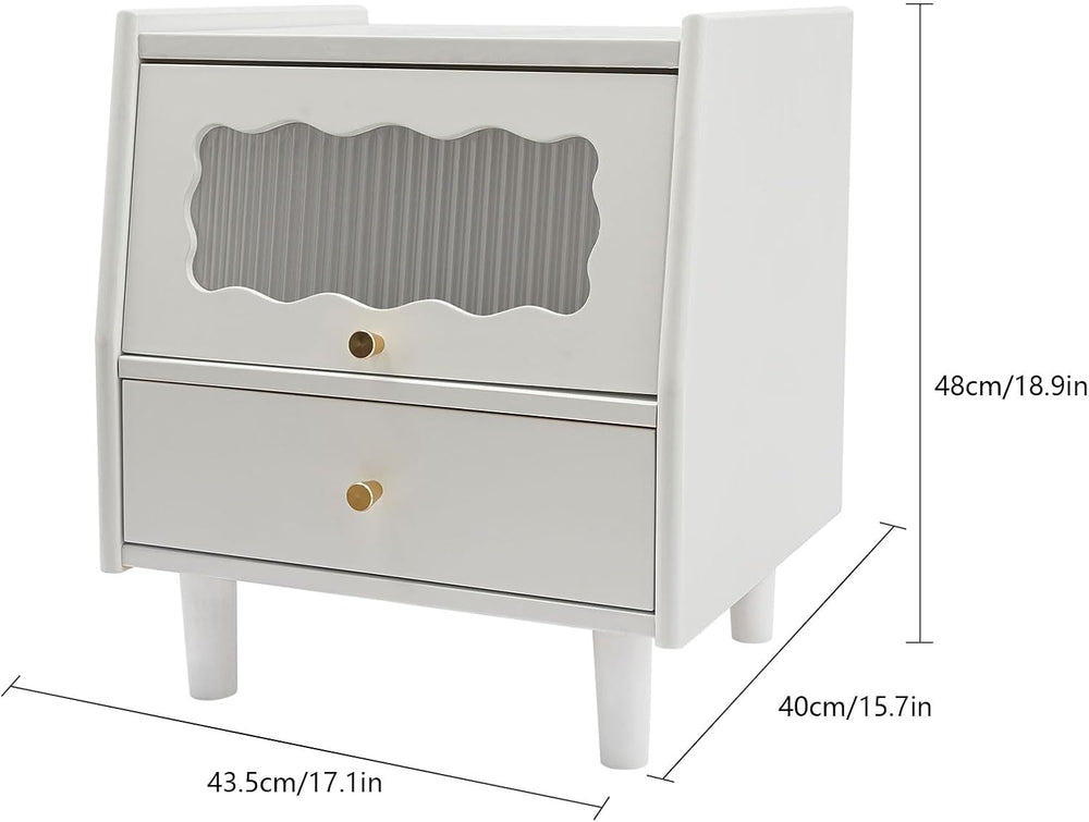Gdrasuya10 White Solid Oak Wood Nightstand with 2 Drawers, Mid-Century Modern...