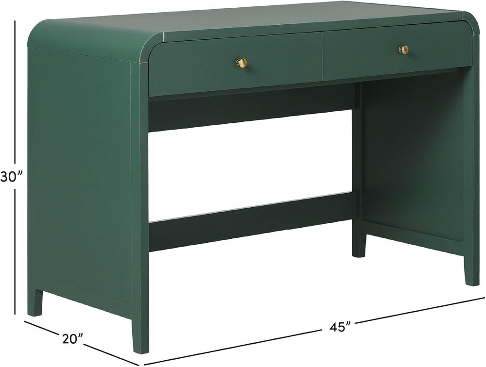 Walker Edison Zoey Modern Curve Design Writing Desk with Drawer, 45 Inch, Green