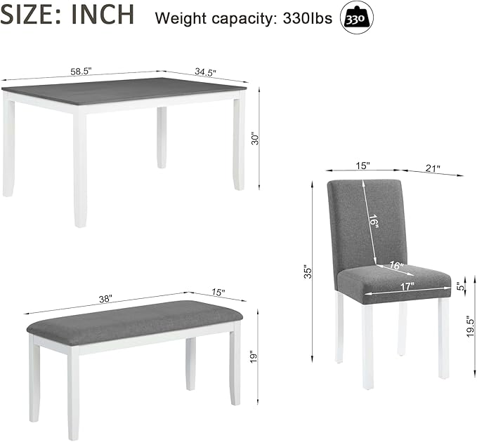 KEIKI 6-Piece Standard Height Dining Table Set with Rectangular Table, 4 Upho...