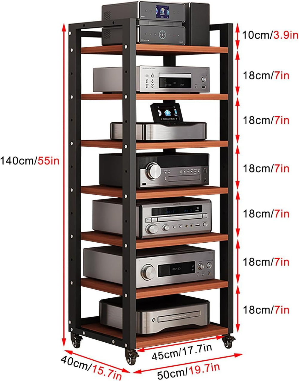 7-Tier Heavy Duty Audio Component Rack, 140cm Tall - Hifi Amplifier Rack | Au...
