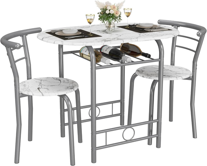 JUMMICO 3-Piece Wooden Round Table & Chair Set (White/Silver)