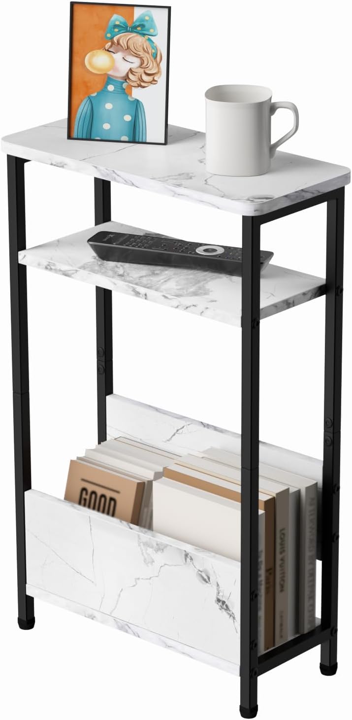 THUMEYE 7.1" Narrow Side Table for Small Spaces, 3 Tier Small End Table ...