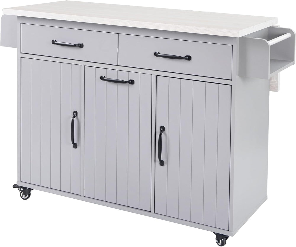 51" Rolling Kitchen Island with Tilt-Out Trash Cabinet & Drop Leaf |...