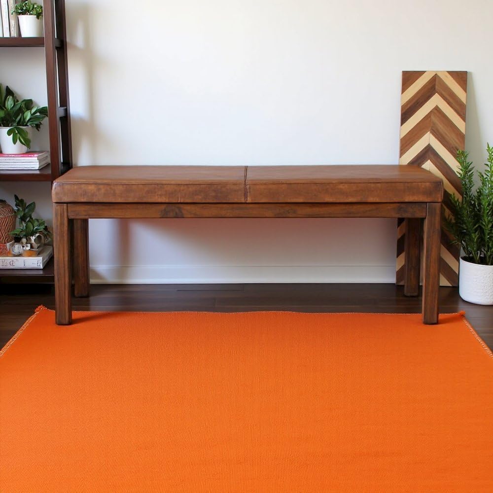 Furnifact Beige Leather Bench with Lines, Perfect for Entryway, Bedroom, or D...