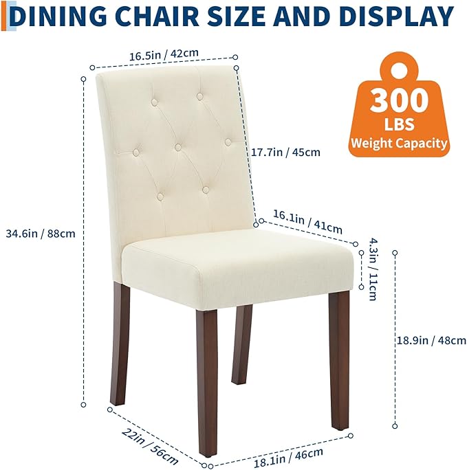 Upholstered Dining Chairs Set of 6, Button Tufted Parsons Chairs with Wood Le...