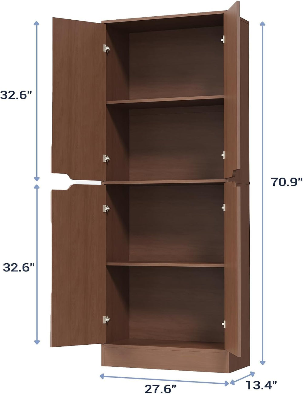 Housoul 71" Tall Kitchen Pantry Cabinet with 4 Doors, Walnut | Pantry St...