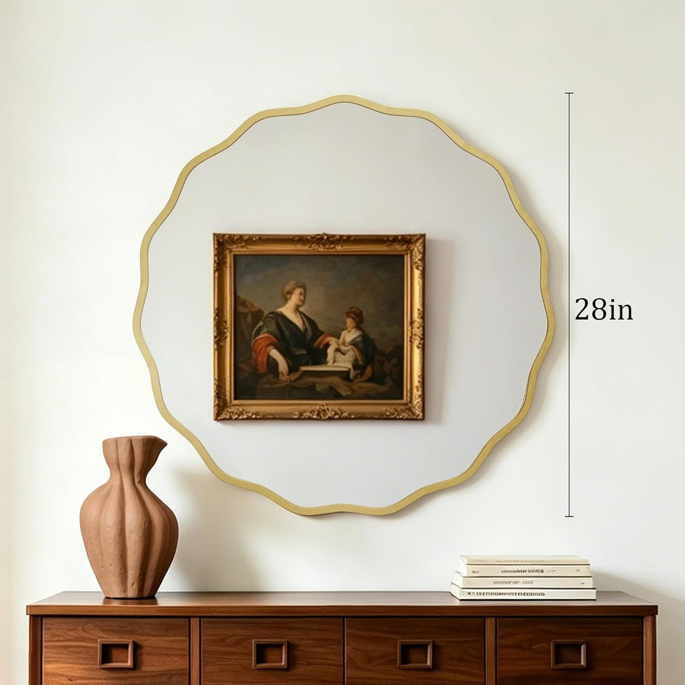 HOMECOOKIN 28" Wavy Round Wall Mirror, Gold Scalloped Circle Mirror Edge...