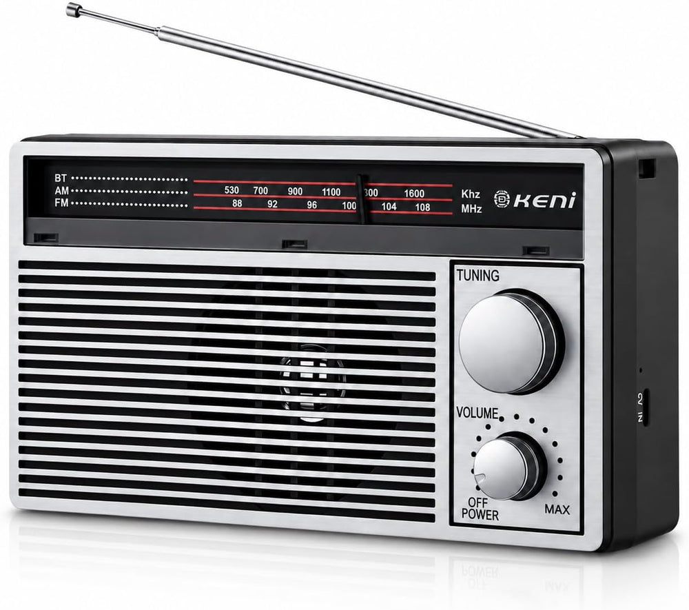 G Keni Portable AM/FM Emergency Radio with Bluetooth, Battery/USB Powered