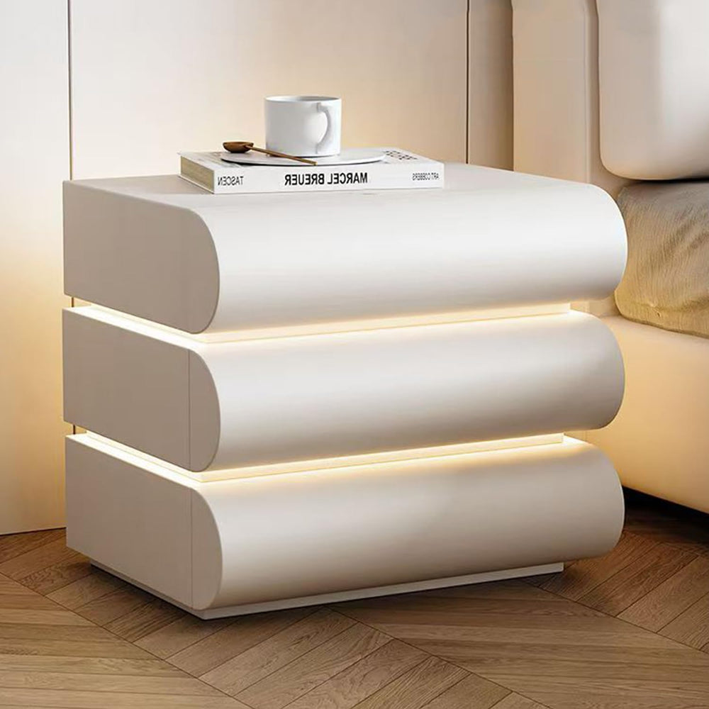 White Night Stand with LED Light, Leather Nightstand, Modern Bedside Table | ...