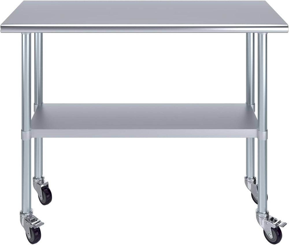 AmGood 48" Long x 18" Deep Stainless Steel Table with Casters