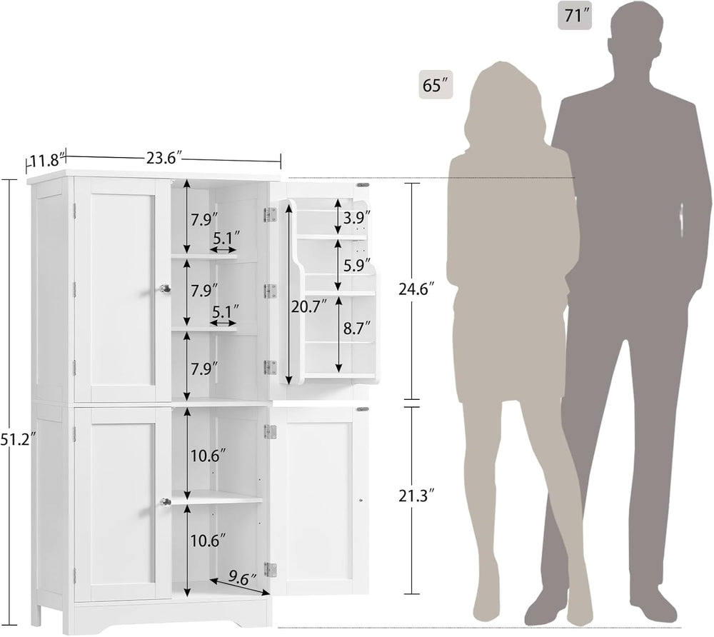 TEENFON 51" H Pantry Cabinet with 4 Doors, Kitchen Cabinet with 6 Door S...