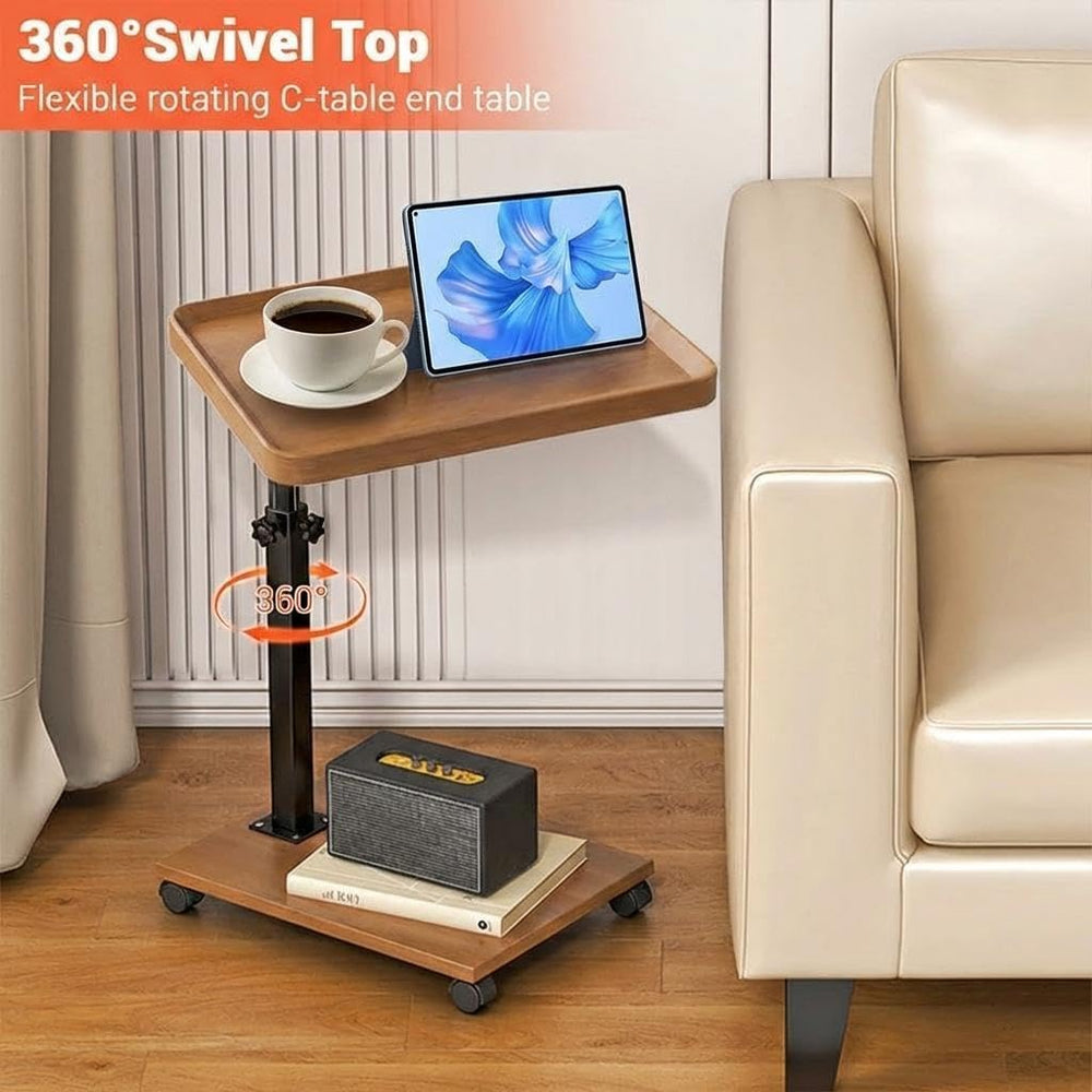 GarveeTech C-Shaped End Table with Adjustable Height, 360° Swivel TV Tray Tab...