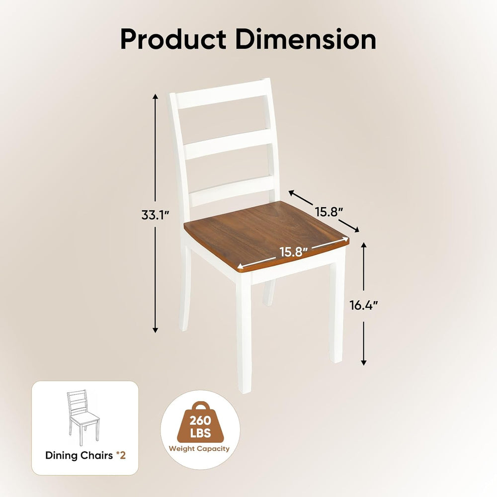 Farmhouse Dining Chairs Set of 2, Two-Tone Wooden Kitchen Chairs | Ladder Bac...