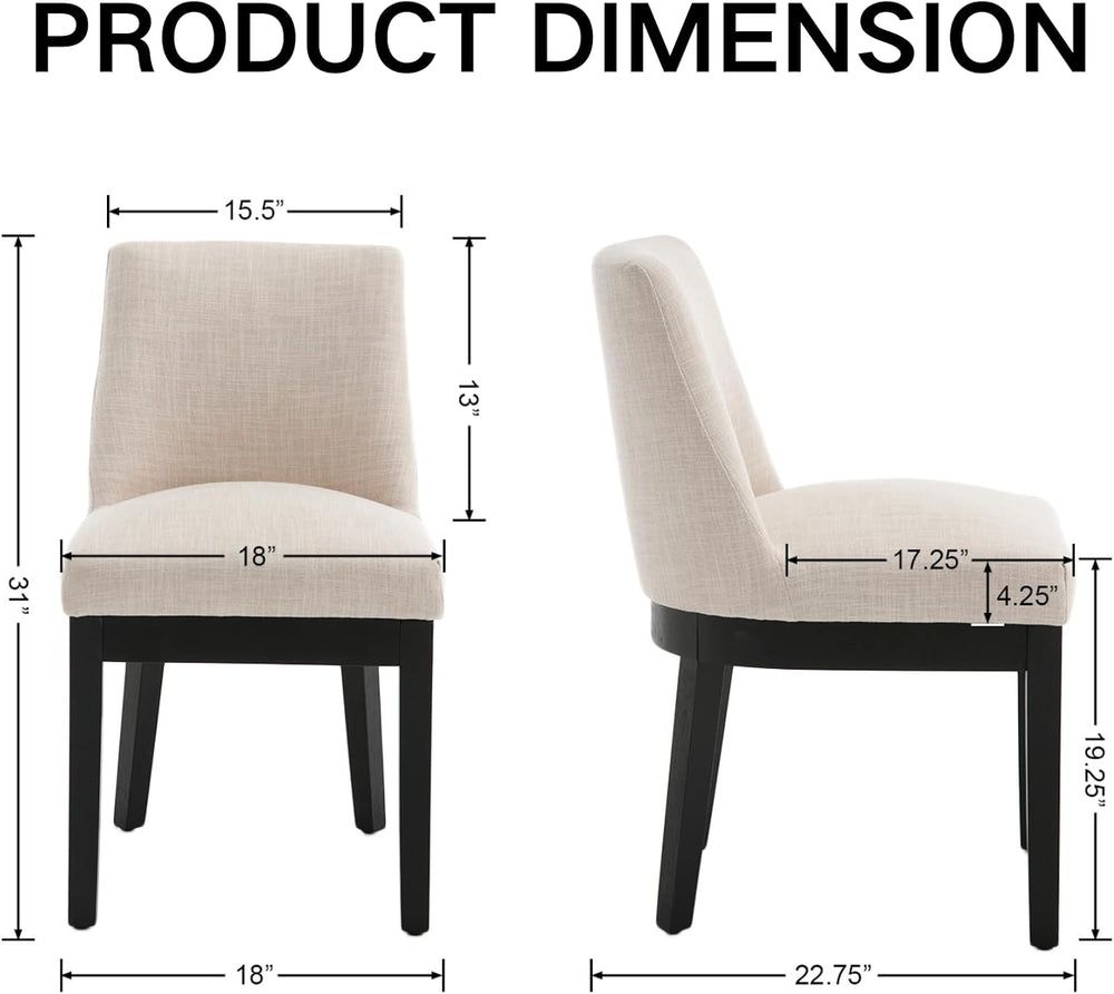 Linen Dining Chairs Set of 2, Upholstered Dining Room Chair with Black Wood L...