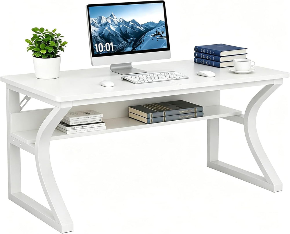 47 inch Computer Desk, Home Office Desk with Storage Shelf, Sturdy U-Shaped M...