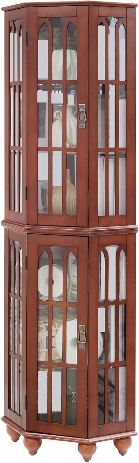 Pantry Sideboard Locker, Corner Curio Cabinet, with 4 Adjustable Tempered Gla...