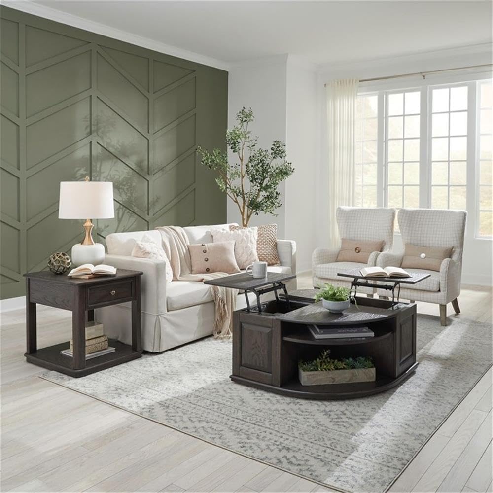 Pemberly Row 3 Piece Table Set, Rubberwood and Oak Veneers, Aged Oak Finish, ...