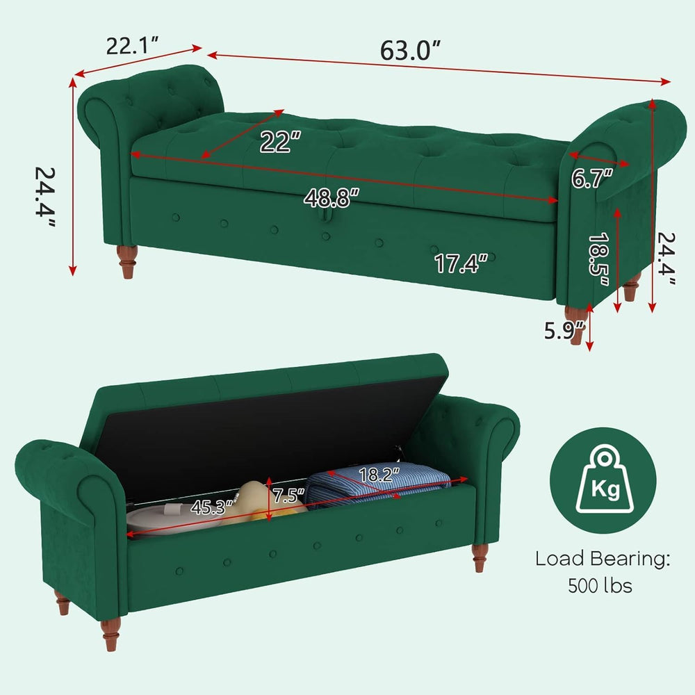 NIOIIKIT 63'' Storage Ottoman Bench Tufted Entryway Bench Dark Green ...