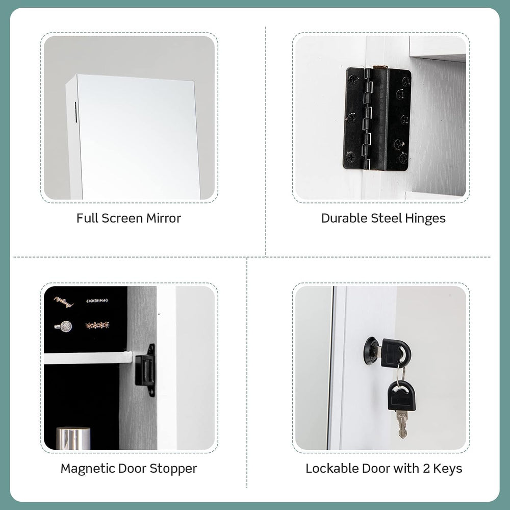 COSTWAY Mirror Jewelry Cabinet with Wheels, Standing Full-length Mirror with ...