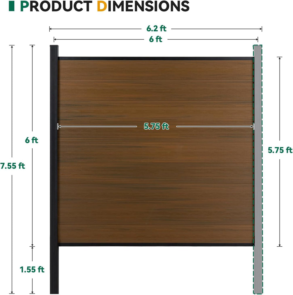 Mondaria Privacy Fence for Outside, 6ftx7.6ft Outdoor Privacy Panels with 1 I...