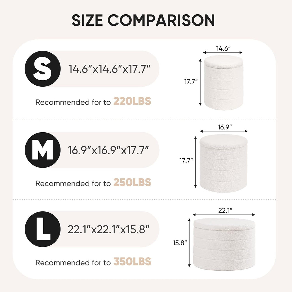 B FSOBEIIALEO Ottoman with Stroage, Round Sherpa Storage Ottoman Stool, Boucl...
