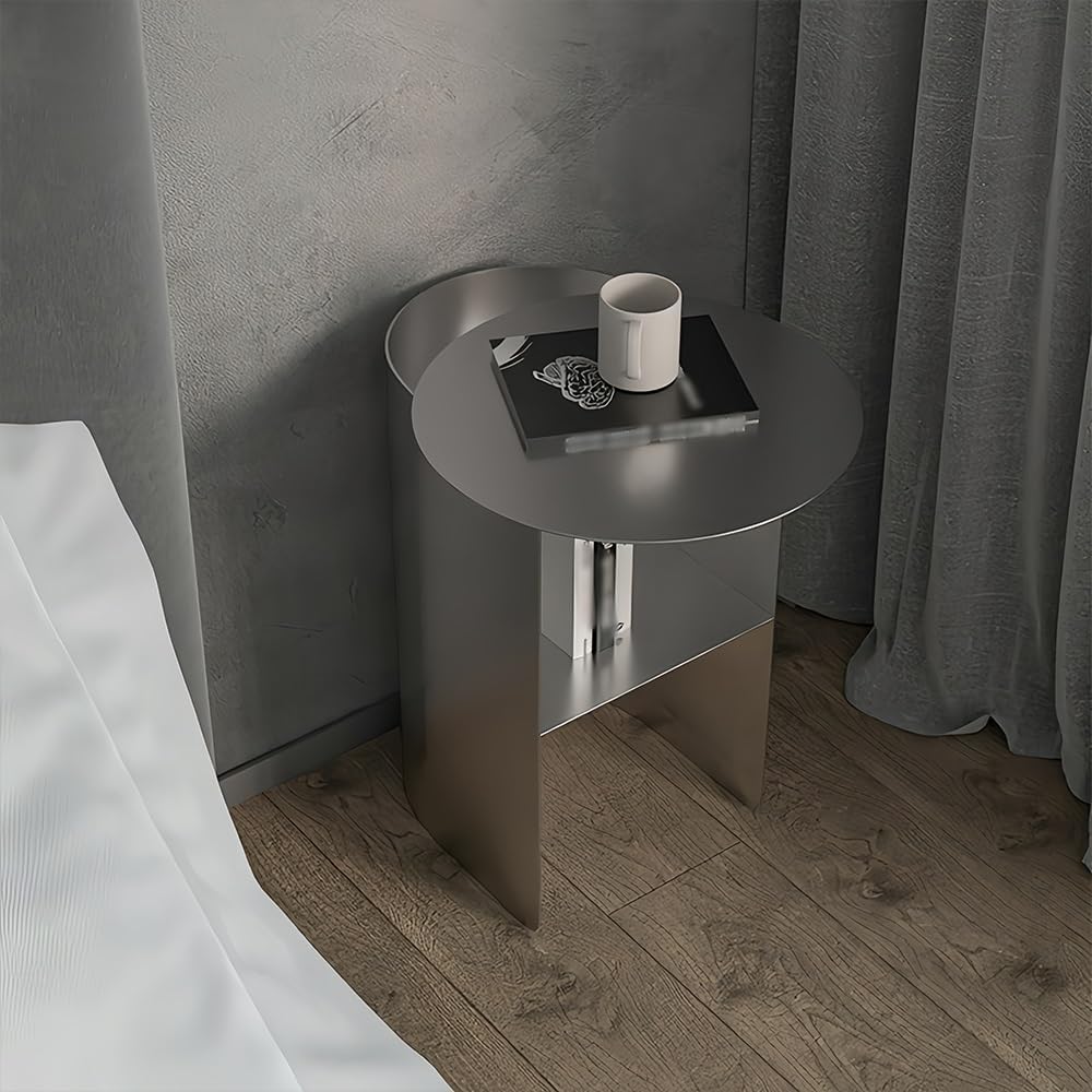 Stainless Steel Round Side Table Metal Coffee Table with Open Storage, Ideal ...
