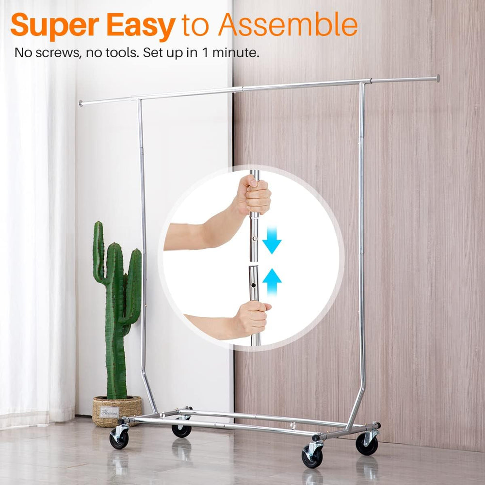 HOKEEPER Clothes Rack with Lockable Wheels Height Adjustable