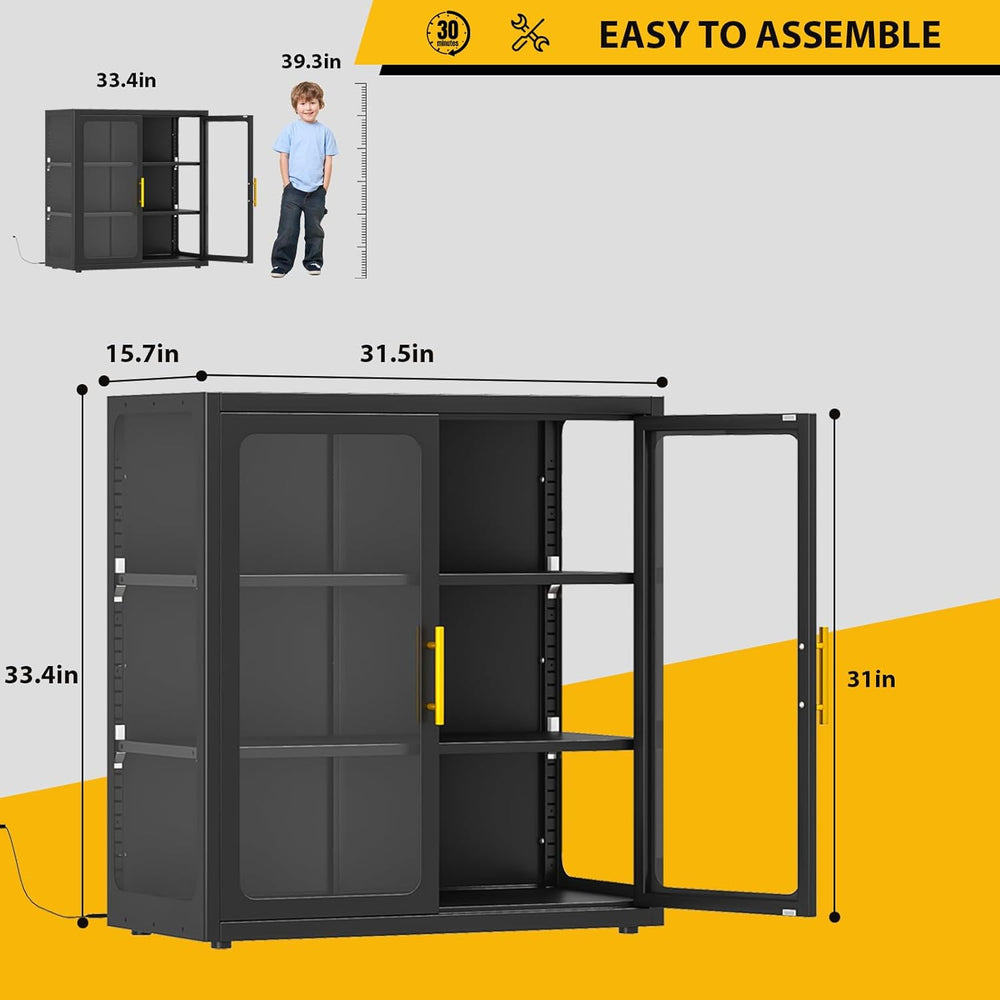 Display Cabinet with Glass Doors and Adjustable Shelves,34" Tall Bookcas...