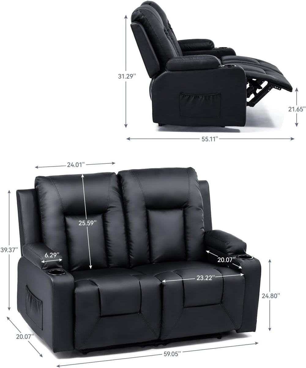 LUCKLIFE Leather Recliner Sofa Set with Manual Recliners,Living Room Furnitur...