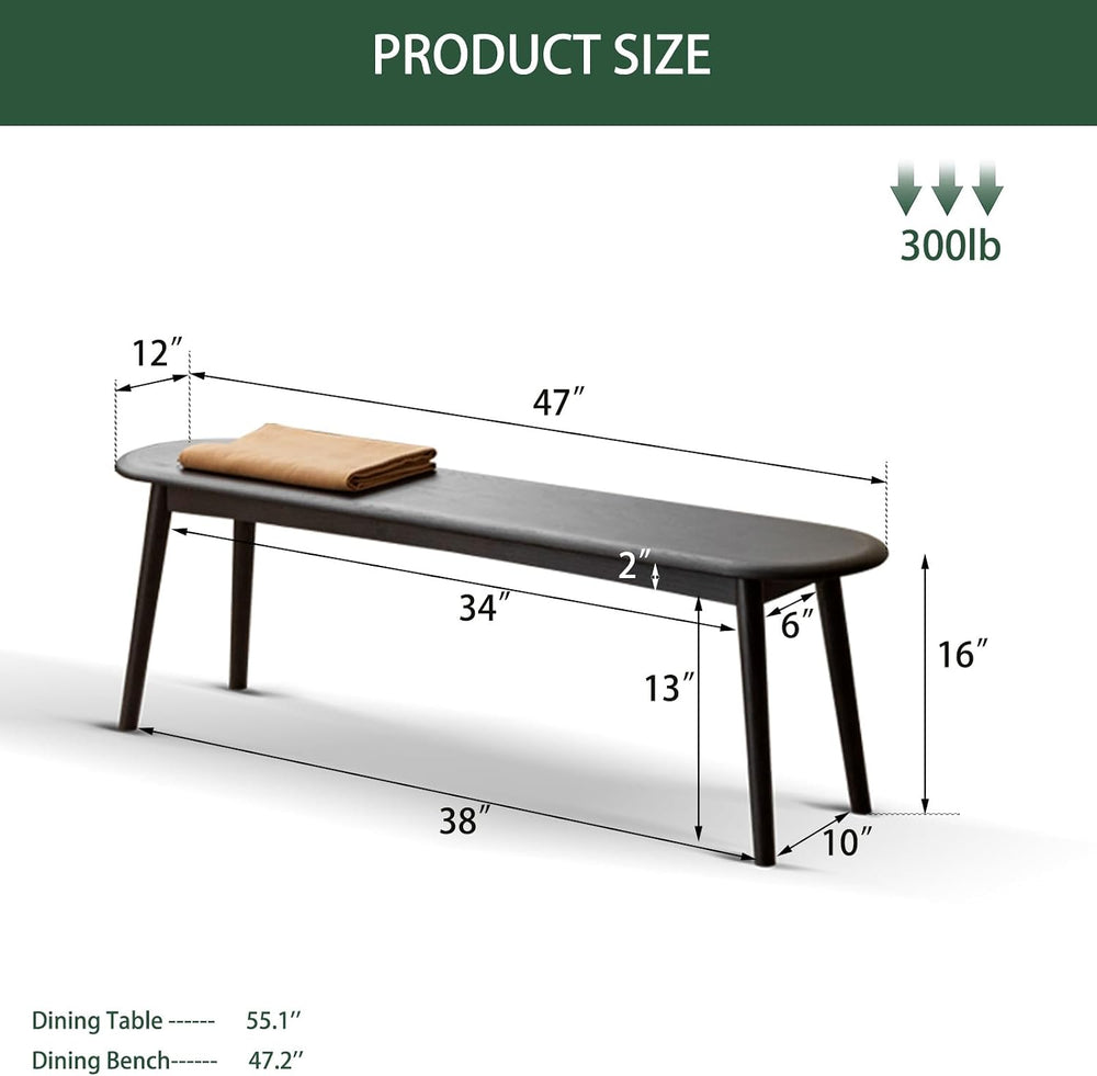 100% Solid Oak Dining Bench, Wood Bench for End of Bed with Rounded Corners, ...