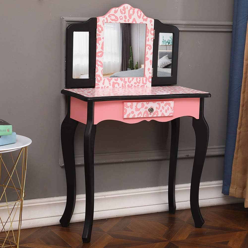 Vasitelan Vanity Table and Chair Set, Vanity Set with Mirror and Stool, Makeu...
