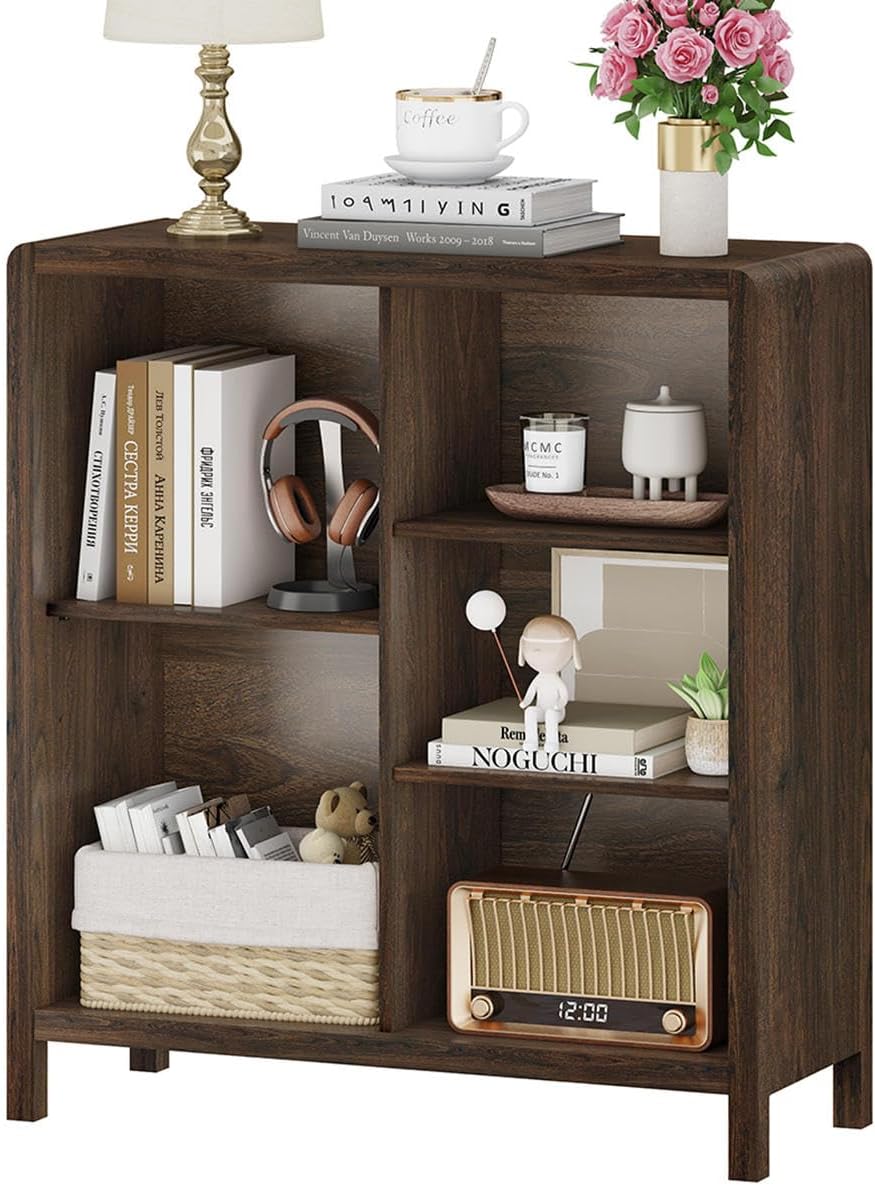FATORRI 5 Cube Bookshelf, Wood Bookcase with 3 Adjustable Shelves, Farmhouse ...
