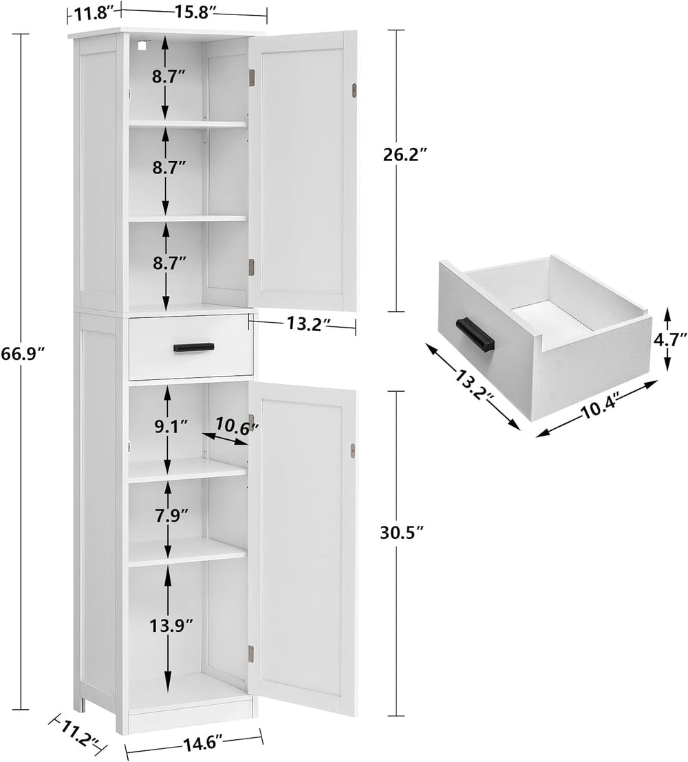 WEENFON Tall Bathroom Cabinet, Storage Cabinet with 6 Shelves & Drawer, B...