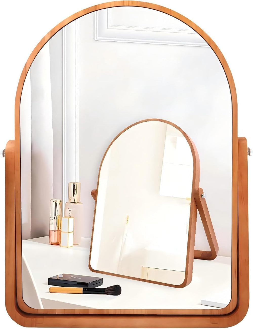 ZOROSY Arched Desk Mirrors with Stand- Wood Table Makeup Mirrors