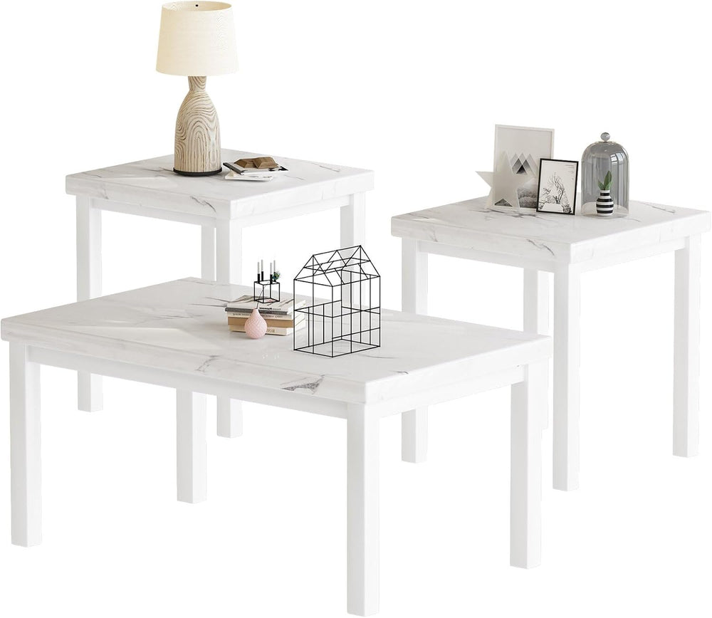 DKLGG Faux Marble Coffee Table Set of 3 Piece, Living Room Table Set Coffee T...
