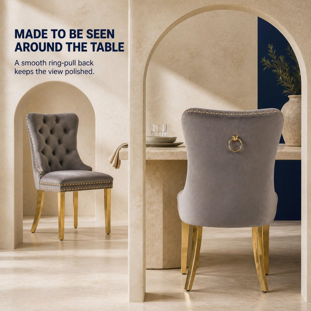 Upholstered Dining Chairs Set of 6, Velvet Wingback Chair with Ring Pull | Ki...