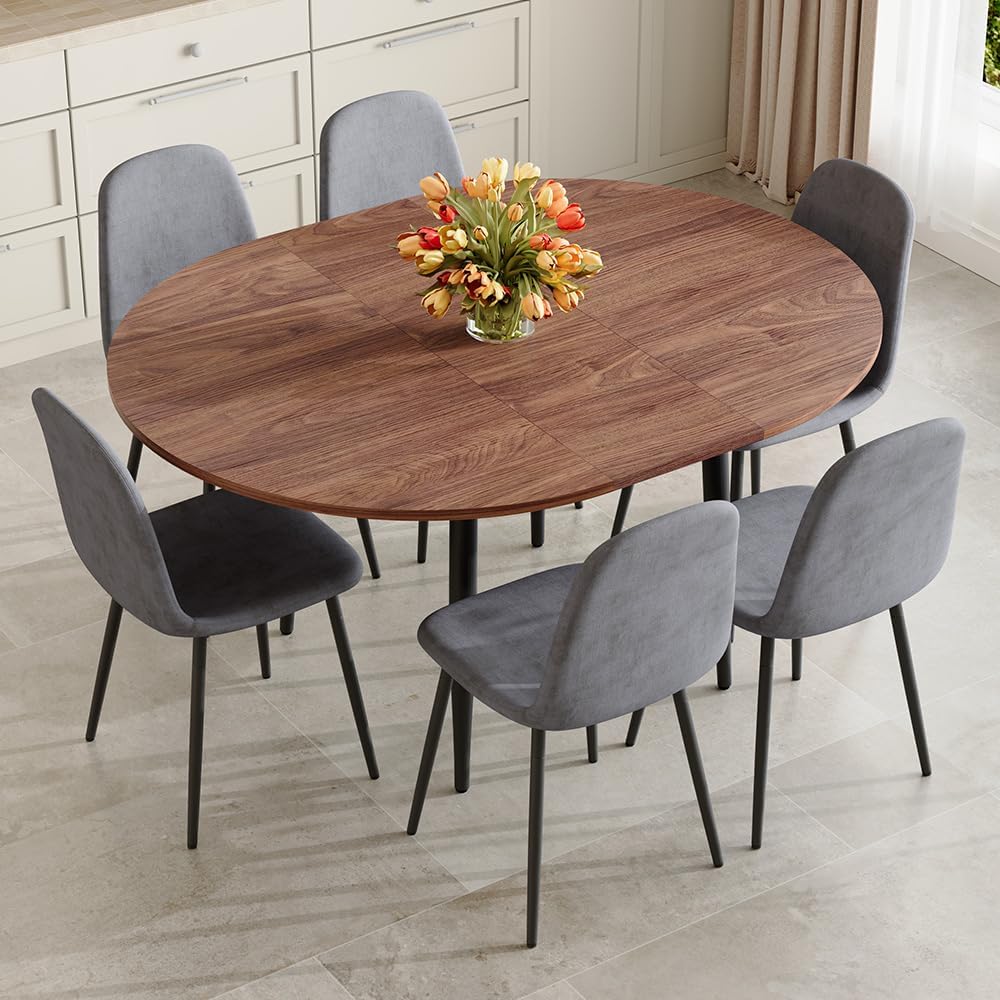 FURNITO Round Dining Table Set for 6, 42"-54" Extendable Dining Roo...