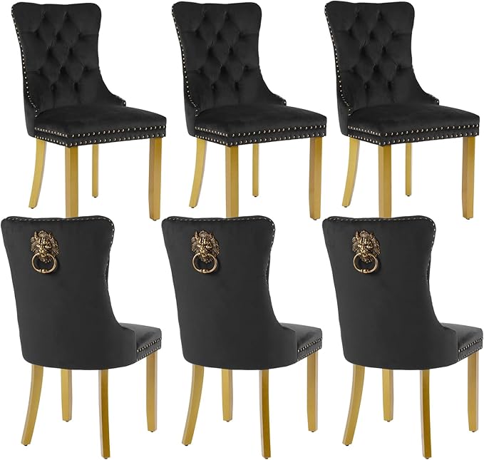 Velvet Dining Chairs Set of 6, Modern Tufted Dining Room Chair, Upholstered D...