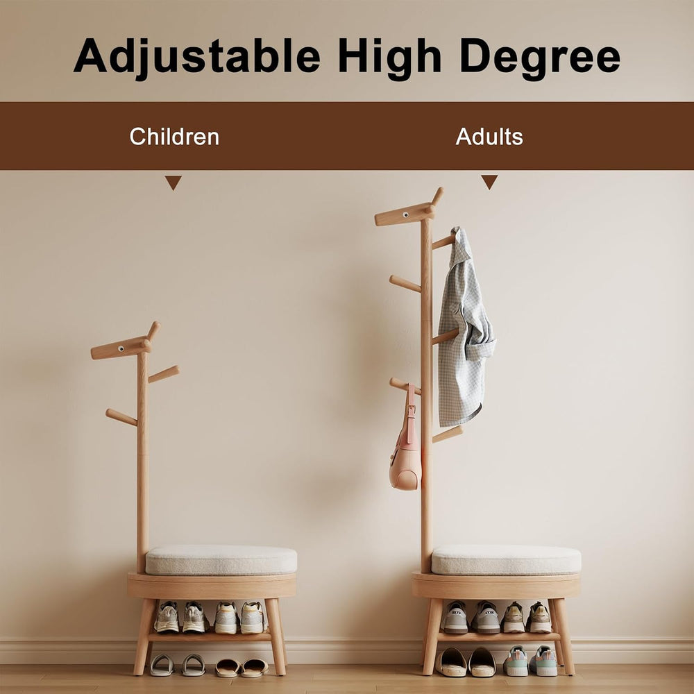 AQIMUELE Entryway Shoe Rack with Coat Rack, Wooden Shoe Bench with Upholstere...