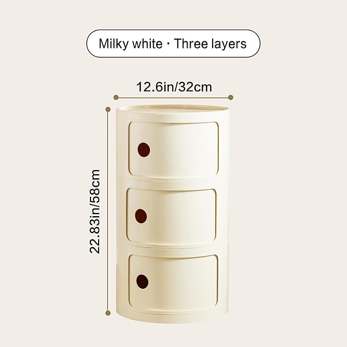 Round Nightstand with 3 Drawers, Modern Style Side Table, Multifunctional End...
