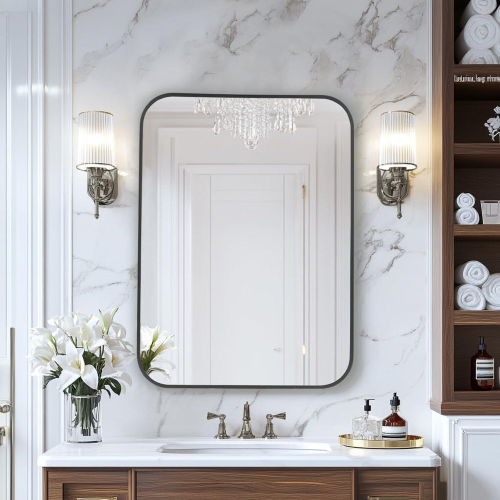 MZON 20x30 Inch Matte Black Bathroom Mirror, Rectangle Wall Mirror for Bathro...