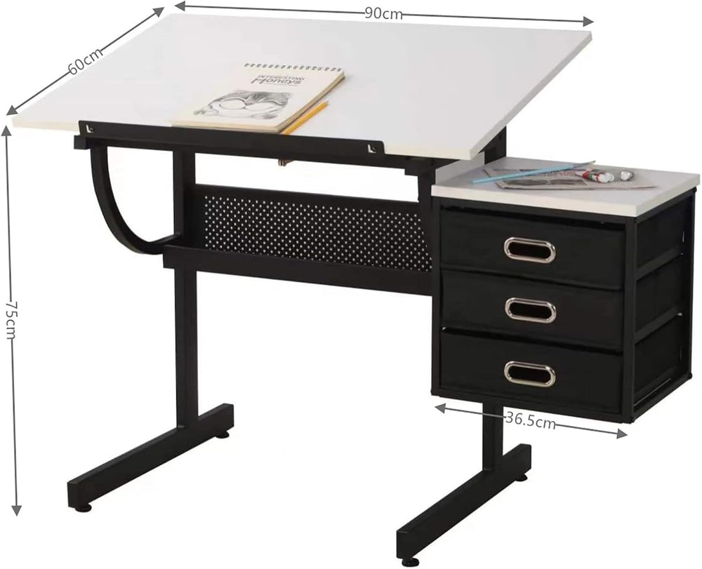Drafting Table Craft Station for Artists,Adjustable Desktop Angle Tempered Gl...