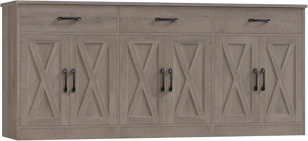 HOSTACK 71" W Farmhouse Kitchen Sideboard Buffet Cabinet with Storage, Grey